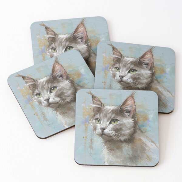Item preview, Elegant Grey Cat Green Eye Impressionist Portrait designed and sold by Paolo-Bandal.