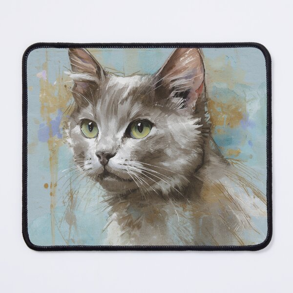 Item preview, Elegant Grey Cat Green Eye Impressionist Portrait designed and sold by Paolo-Bandal.