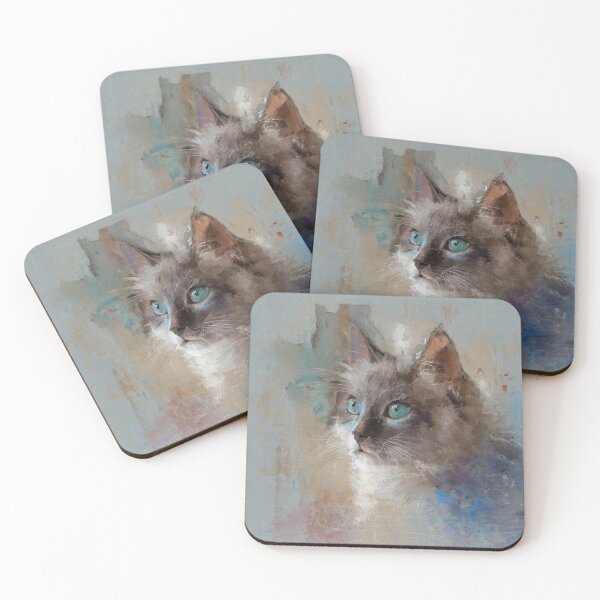 Item preview, Elegant Grey Cat Blue Eye Impressionist Portrait designed and sold by Paolo-Bandal.