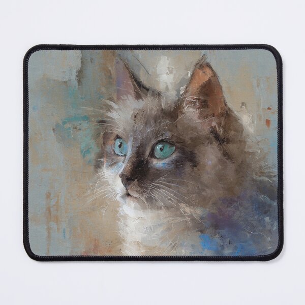 Item preview, Elegant Grey Cat Blue Eye Impressionist Portrait designed and sold by Paolo-Bandal.