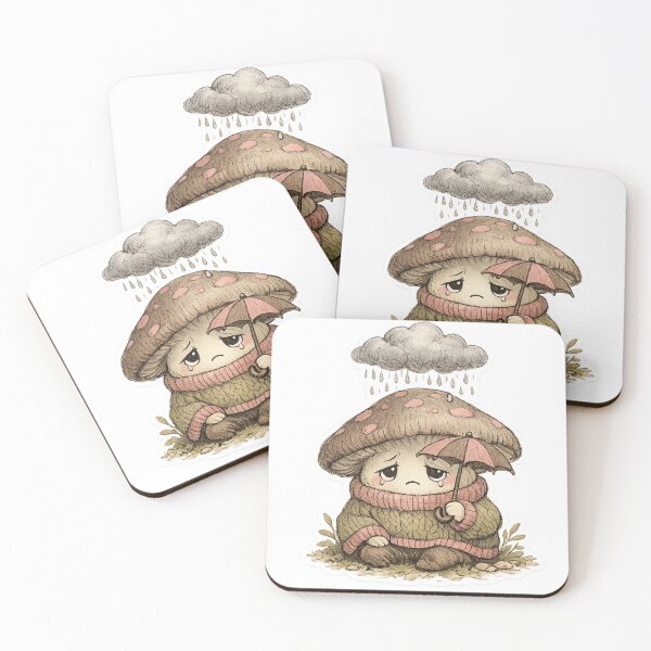 Item preview, Sad Mushroom with Rain Cloud | Cute Emotional Cottagecore Mushroom Design designed and sold by Threadnovax.