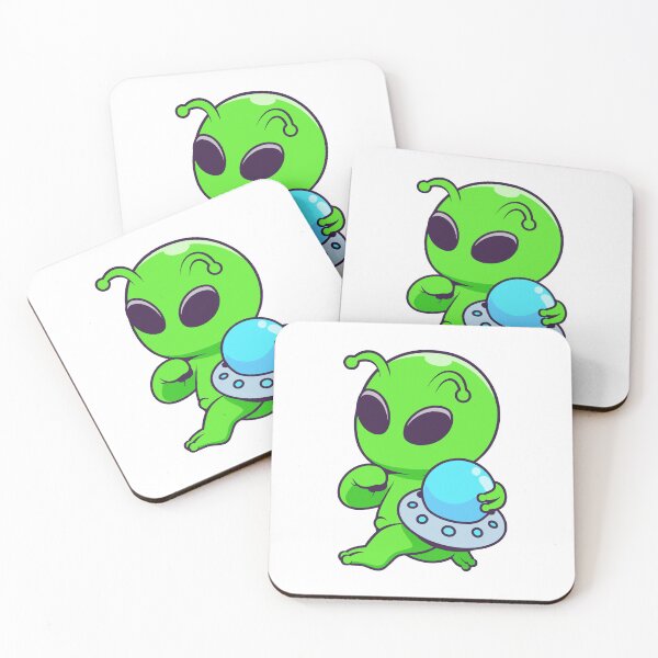 Item preview, Cute Green Alien Holding Mini UFO Cartoon designed and sold by Warwormm.