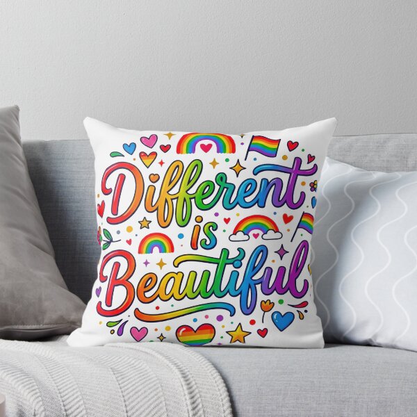 Item preview, Different is Beautiful Rainbow Typography – Pride Celebration Art designed and sold by MT-Hub | Cute Aesthetic Art, Stickers & Phone Cases.