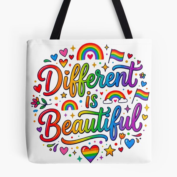 Item preview, Different is Beautiful Rainbow Typography – Pride Celebration Art designed and sold by MT-Hub | Art for Every Soul.