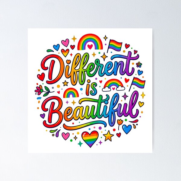Item preview, Different is Beautiful Rainbow Typography – Pride Celebration Art designed and sold by MT-Hub | Art for Every Soul.