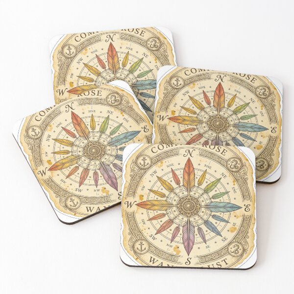 Item preview, Vintage Wanderlust Compass – Antique Feather Pride Travel Art designed and sold by MT-Hub | Art for Every Soul.