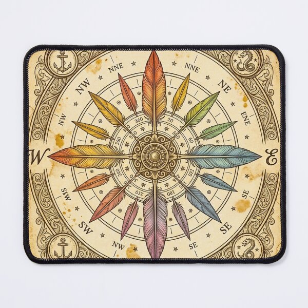 Item preview, Vintage Wanderlust Compass – Antique Feather Pride Travel Art designed and sold by MT-Hub | Cute Aesthetic Art, Stickers & Phone Cases.