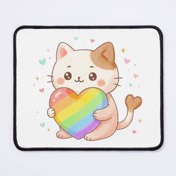 Item preview, Watercolor Kawaii Cat Pride – Cute Kitten Holding Rainbow Heart designed and sold by MT-Hub | Cute Aesthetic Art, Stickers & Phone Cases.