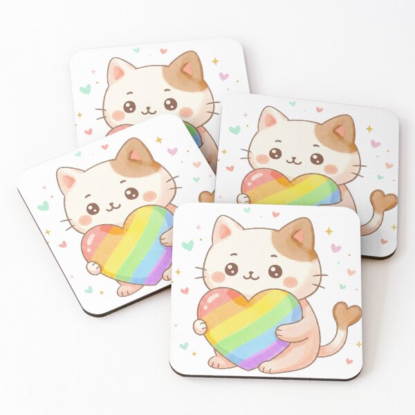 Item preview, Watercolor Kawaii Cat Pride – Cute Kitten Holding Rainbow Heart designed and sold by MT-Hub | Art for Every Soul.