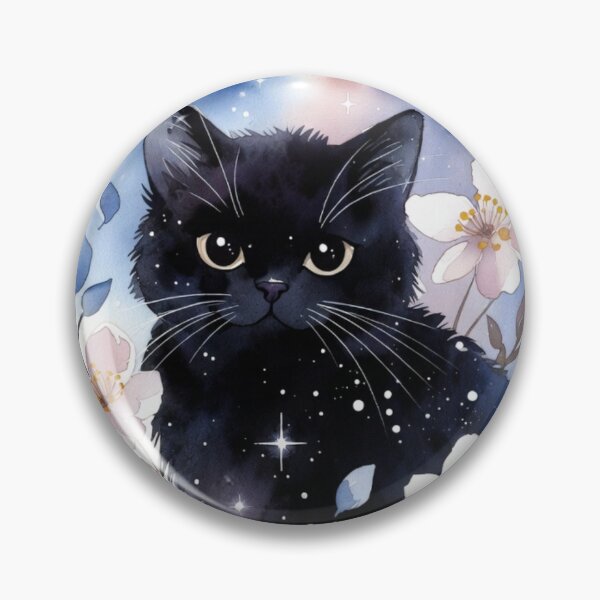 Item preview, Galaxy Black Cat with Cherry Blossoms | Celestial Watercolor Cat Art designed and sold by GalleryPeak.