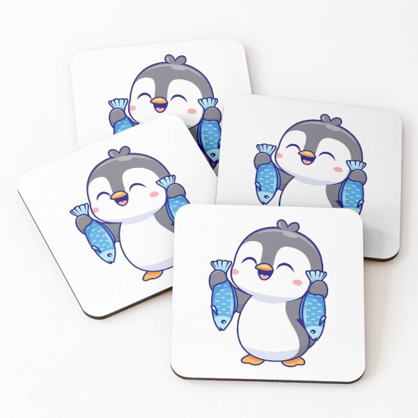 Item preview, Cute Chibi Penguin Holding Two Fish Illustration designed and sold by Warwormm.
