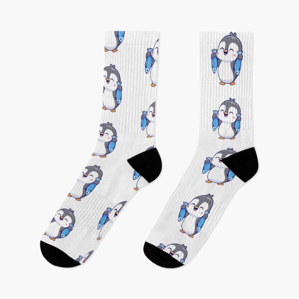 Item preview, Cute Chibi Penguin Holding Two Fish Illustration designed and sold by Warwormm.