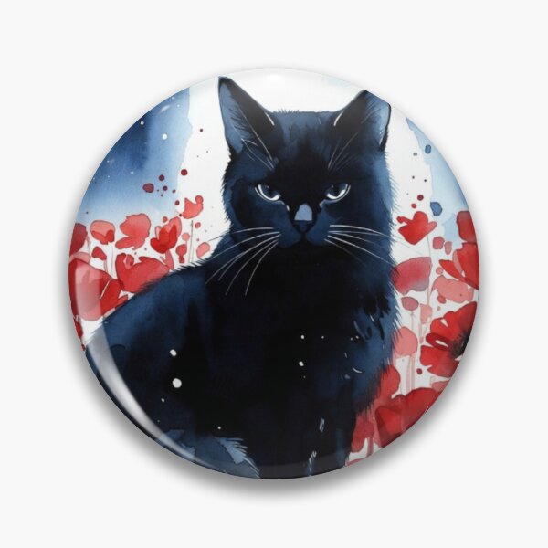 Item preview, Midnight Black Cat in Poppy Field | Gothic Watercolor Cat Art designed and sold by GalleryPeak.