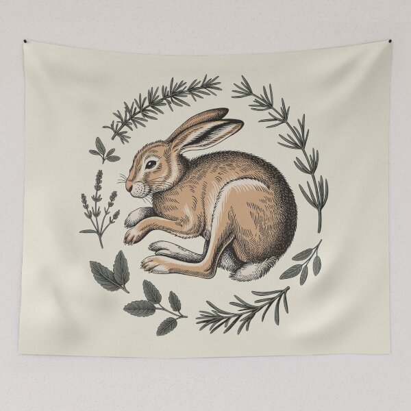 Item preview, Wild Hare in Herbs Vintage Botanical Wreath Art designed and sold by AlexandraSand.