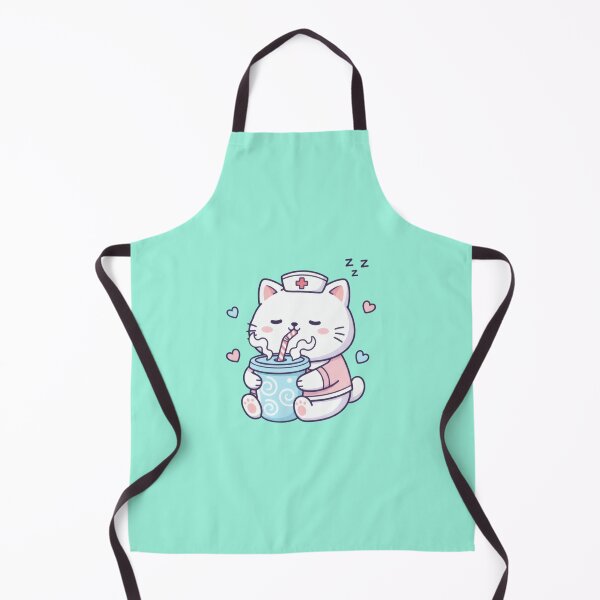 Item preview, Sleepy White Nurse Kitty Drinking Coffee In Pastel Kawaii Style designed and sold by AbanoubStore.