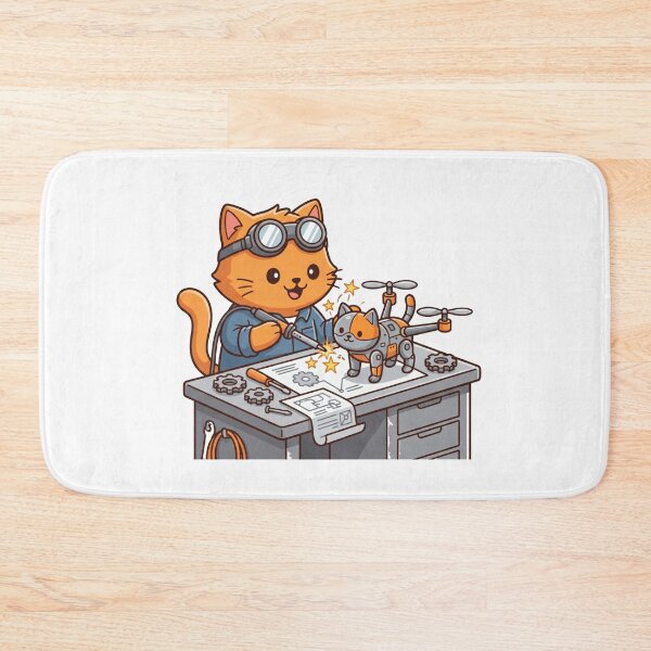 Item preview, Creative Ginger Cat Engineer Building Tiny Robot Kitten designed and sold by AbanoubStore.