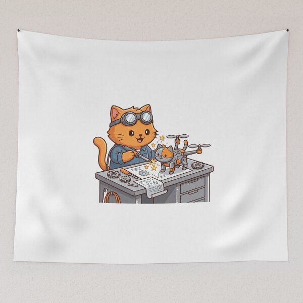 Item preview, Creative Ginger Cat Engineer Building Tiny Robot Kitten designed and sold by AbanoubStore.