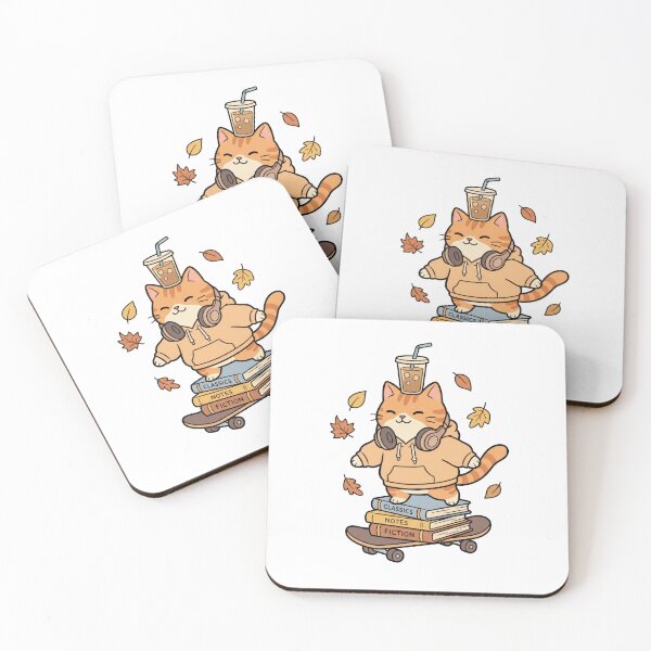 Item preview, Skateboard Cat Balancing Iced Coffee Autumn Vibes designed and sold by AbanoubStore.
