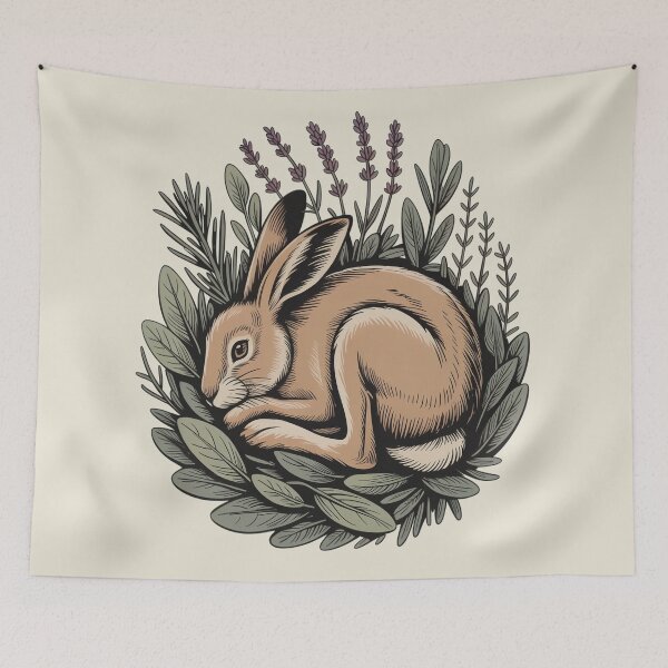 Item preview, Sleeping Wild Hare in Lavender Botanical Art designed and sold by AlexandraSand.