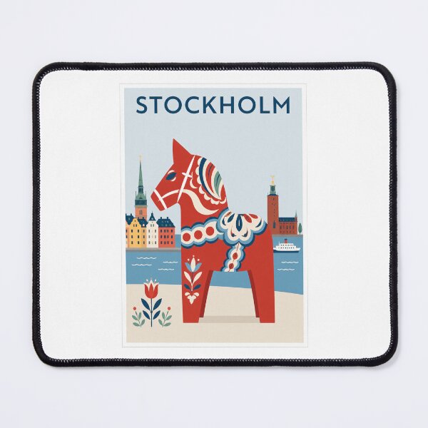 Item preview, Stockholm Travel Poster Dala Horse Art designed and sold by Beyond Destinations.
