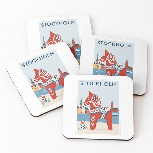 Item preview, Stockholm Travel Poster Dala Horse Art designed and sold by Beyond Destinations.