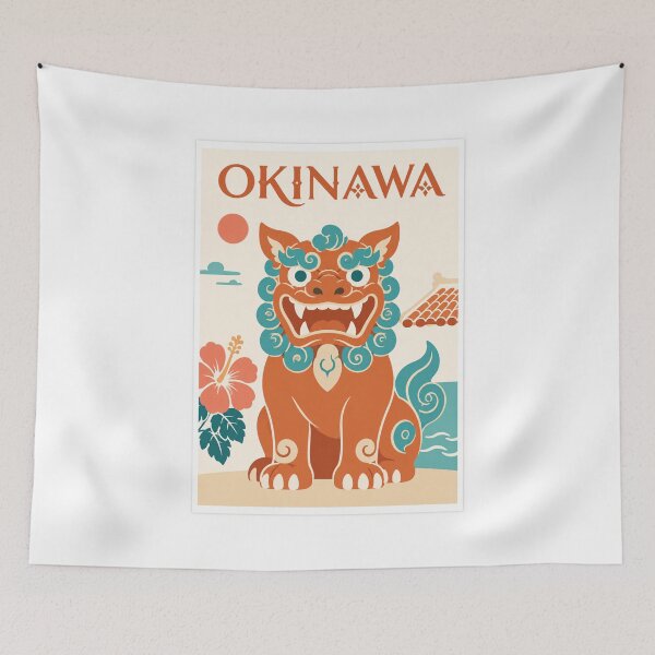 Item preview, Okinawa Japan Travel Poster Shisa Lion Art designed and sold by Beyond Destinations.