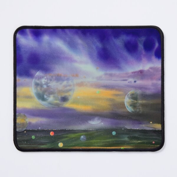 Item preview, Surreal Cosmic Landscape with Planets - Purple Nebula Watercolor Art designed and sold by Layershop.