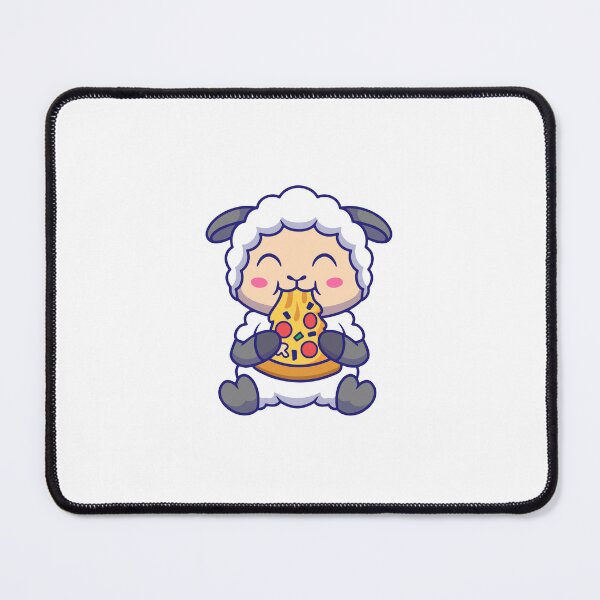 Item preview, Cute Sheep Eating Pizza Slice Cartoon designed and sold by Jerbilsmouse.