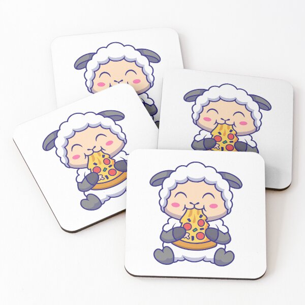 Item preview, Cute Sheep Eating Pizza Slice Cartoon designed and sold by Jerbilsmouse.