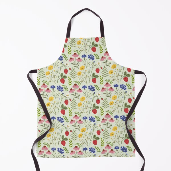 Item preview, Seamless botanical pattern with wild strawberries, pink echinacea, blue cornflowers, and yellow wildflowers on a light green background designed and sold by AllaMashycheva.