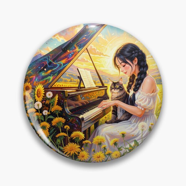Item preview, Girl Playing Piano with Cat in Sunflower Field designed and sold by M-Y-A-R-T-.