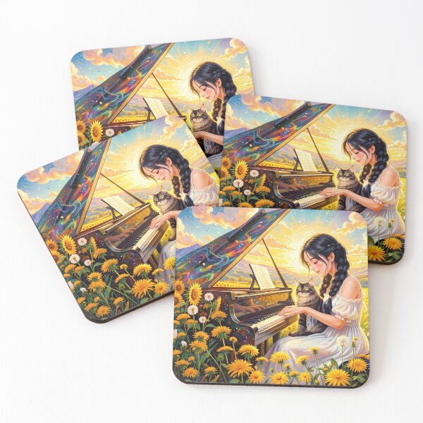 Item preview, Girl Playing Piano with Cat in Sunflower Field designed and sold by M-Y-A-R-T-.