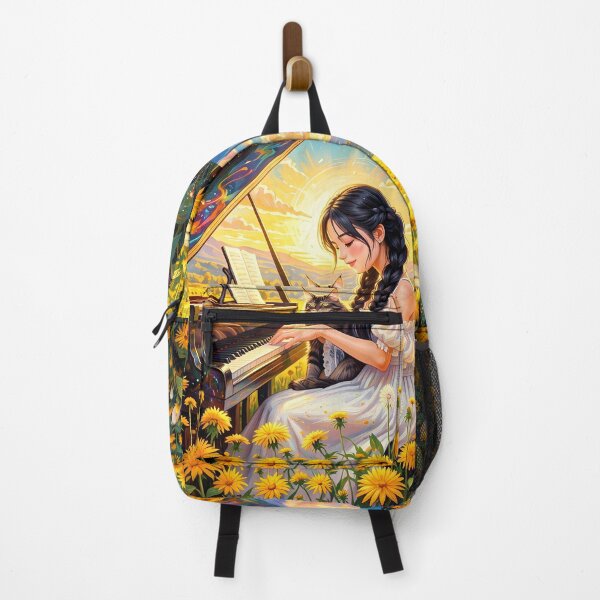 Item preview, Girl Playing Piano with Cat in Sunflower Field designed and sold by M-Y-A-R-T-.