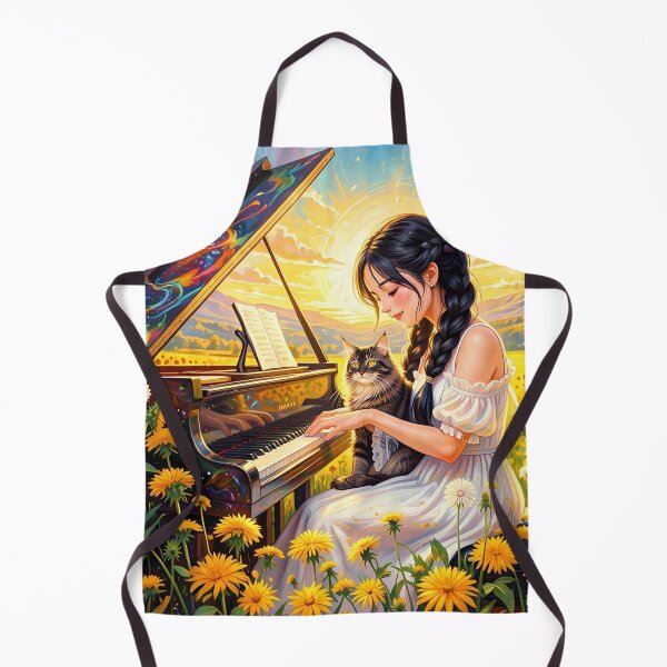 Item preview, Girl Playing Piano with Cat in Sunflower Field designed and sold by M-Y-A-R-T-.