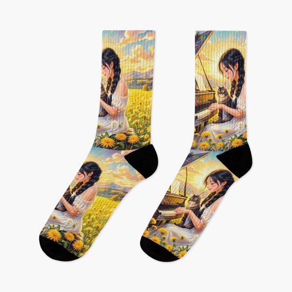 Item preview, Girl Playing Piano with Cat in Sunflower Field designed and sold by M-Y-A-R-T-.