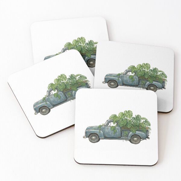 Item preview, Vintage Farm Pickup with Monstera — Blue Art Print designed and sold by WildRelicsArt.
