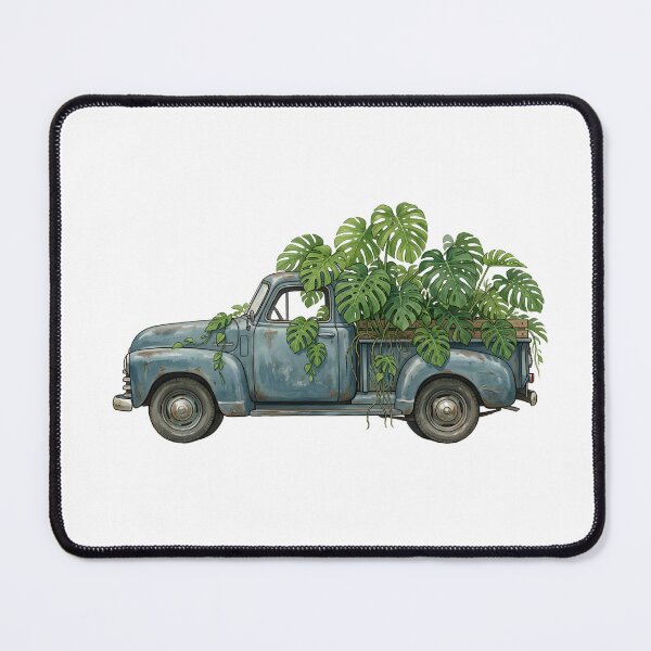 Item preview, Vintage Farm Pickup with Monstera — Blue Art Print designed and sold by WildRelicsArt.