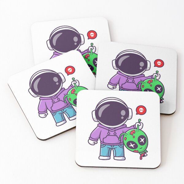 Item preview, Cute Space Astronaut Holding Defeated Alien Cartoon designed and sold by Jerbilsmouse.
