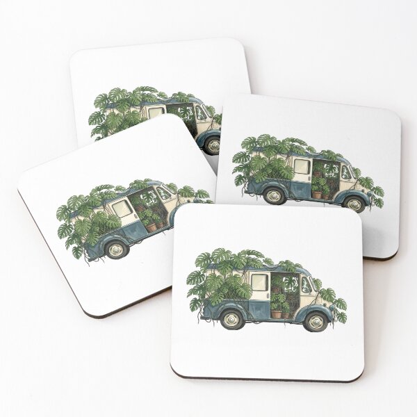 Item preview, Vintage Delivery Truck with Monstera — Blue Art Print designed and sold by WildRelicsArt.