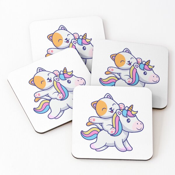 Item preview, Cute Cat Riding Magical Rainbow Unicorn Cartoon designed and sold by Jerbilsmouse.