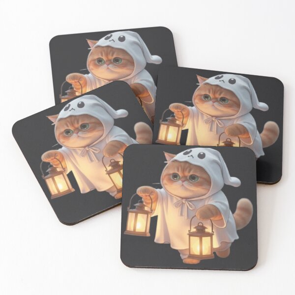 Item preview, Cute Ghost Cat Holding Two Lanterns designed and sold by Moody Vibes Studio.