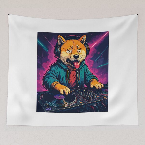 Item preview, Shiba Inu DJ at the turntable: Techno Club Design designed and sold by Pineapple-Tree.