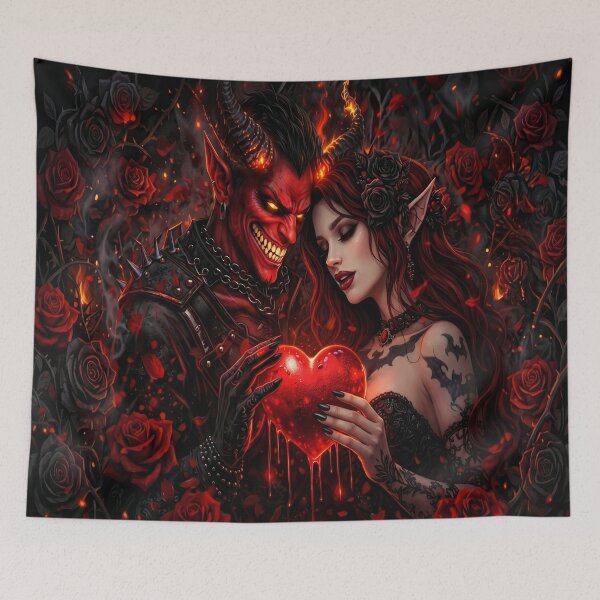 Item preview, Infernal Rosebound Hearts – Dark Fantasy Demon & Gothic Elf Love Art designed and sold by TheInkRaven.