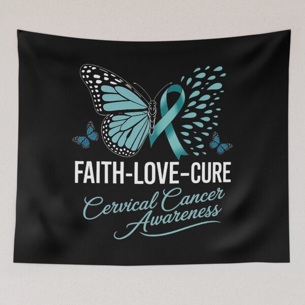 Item preview, Faith Love Cure Cervical Cancer Butterfly Teal White Ribbon designed and sold by TrinaEspinoza.