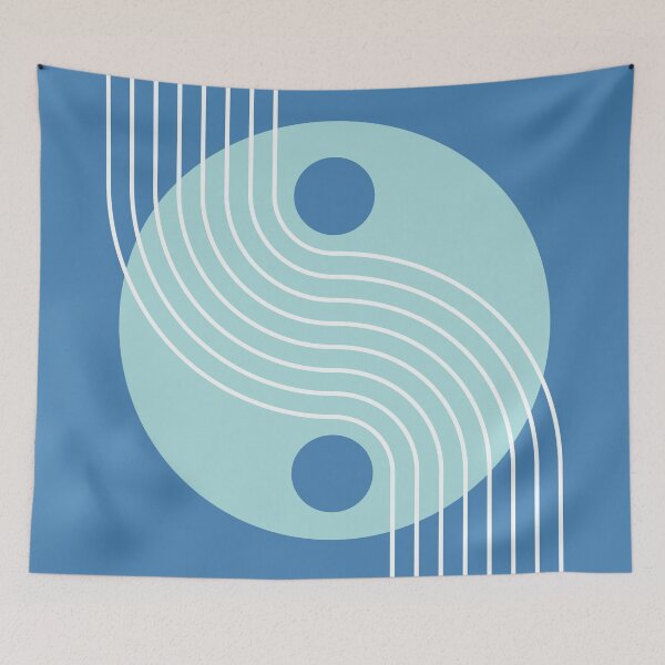 Item preview, Mid Century Abstract Yin Yang Geometric Wave in Ocean Mist designed and sold by nineFlorals.