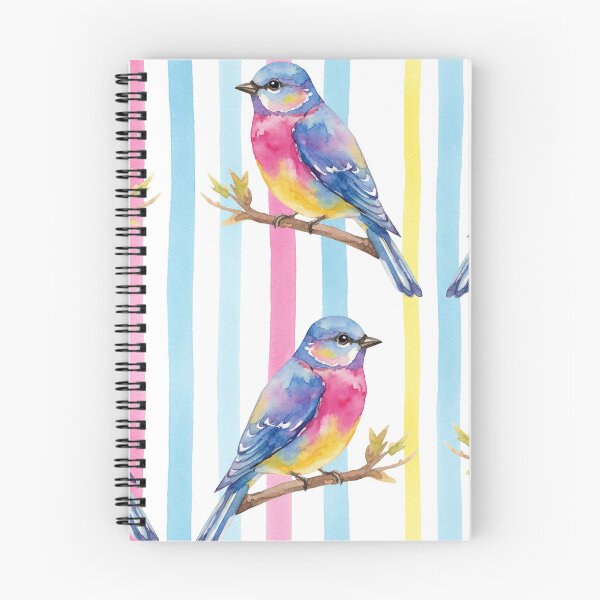 Item preview, Whimsical Watercolor Bird Pattern with Colorful Stripes designed and sold by wissal.studio.