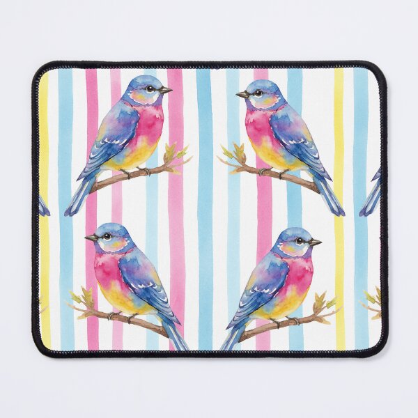 Item preview, Whimsical Watercolor Bird Pattern with Colorful Stripes designed and sold by wissal.studio.