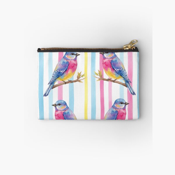 Item preview, Whimsical Watercolor Bird Pattern with Colorful Stripes designed and sold by wissal.studio.