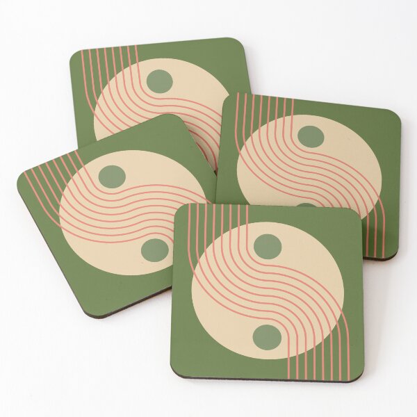 Item preview, Mid Century Abstract Yin Yang Geometric Wave in Earthy Minimalist Olive Green designed and sold by nineFlorals.