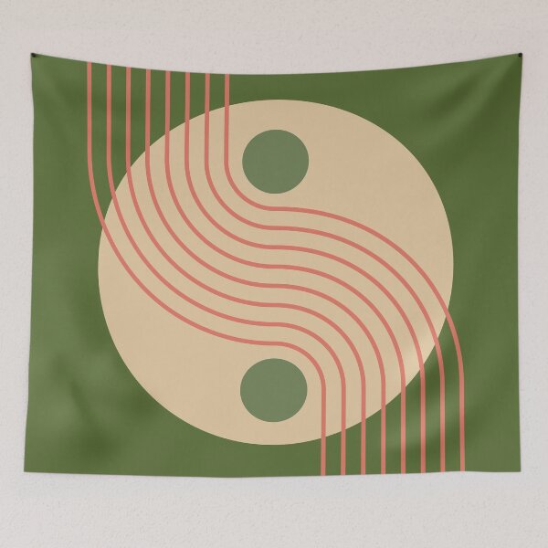 Item preview, Mid Century Abstract Yin Yang Geometric Wave in Earthy Minimalist Olive Green designed and sold by nineFlorals.